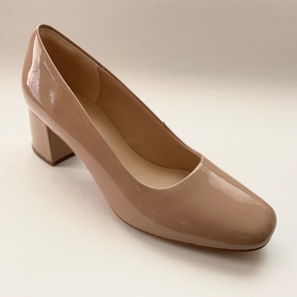 Clarks Sheer 55 Praline Patent Court Shoes Nude Leather Block Heel Pumps 7.5 - Picture 12 of 16